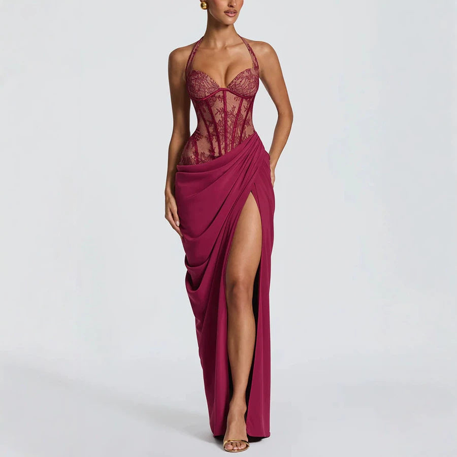 Halterneck-Patchwork-Kleid Floral
