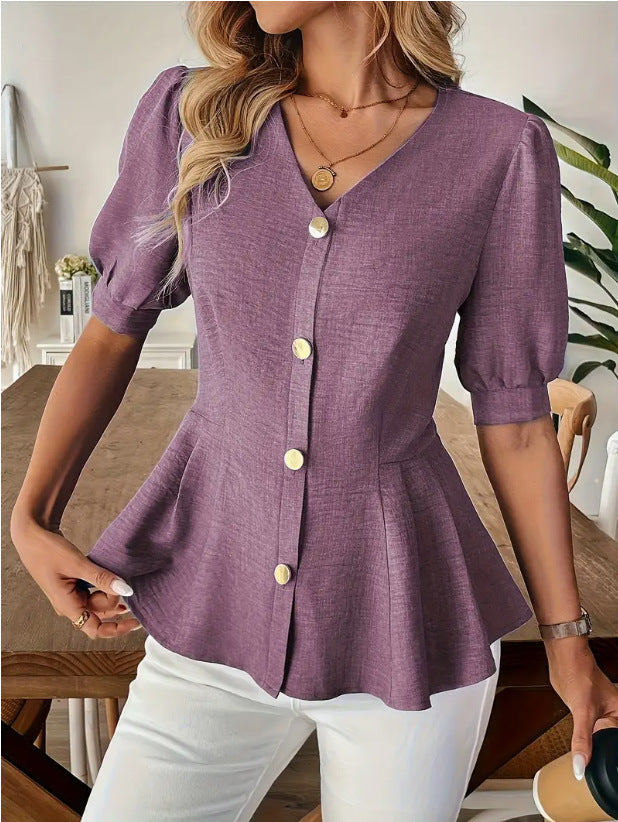 V-Ausschnitt Slim-Fit Figure-Lifting Shirt – Bild 13 | LuxeStyle