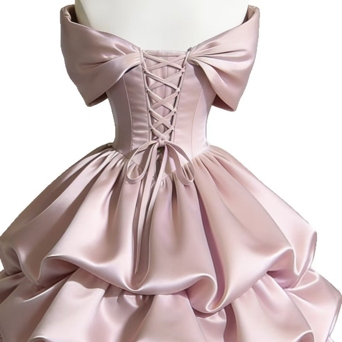Satin-Puffkleid mit Schleife und Volants – Bild 2 | LuxeStyle
