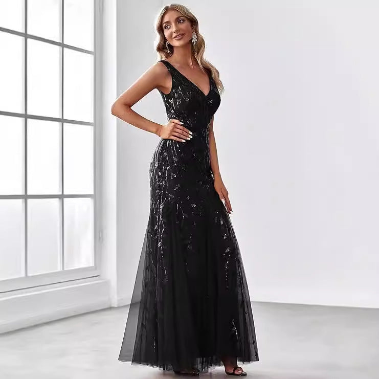 Formelles Paillettenkleid mit Doppel-V-Halsausschnitt – Bild 10 | LuxeStyle