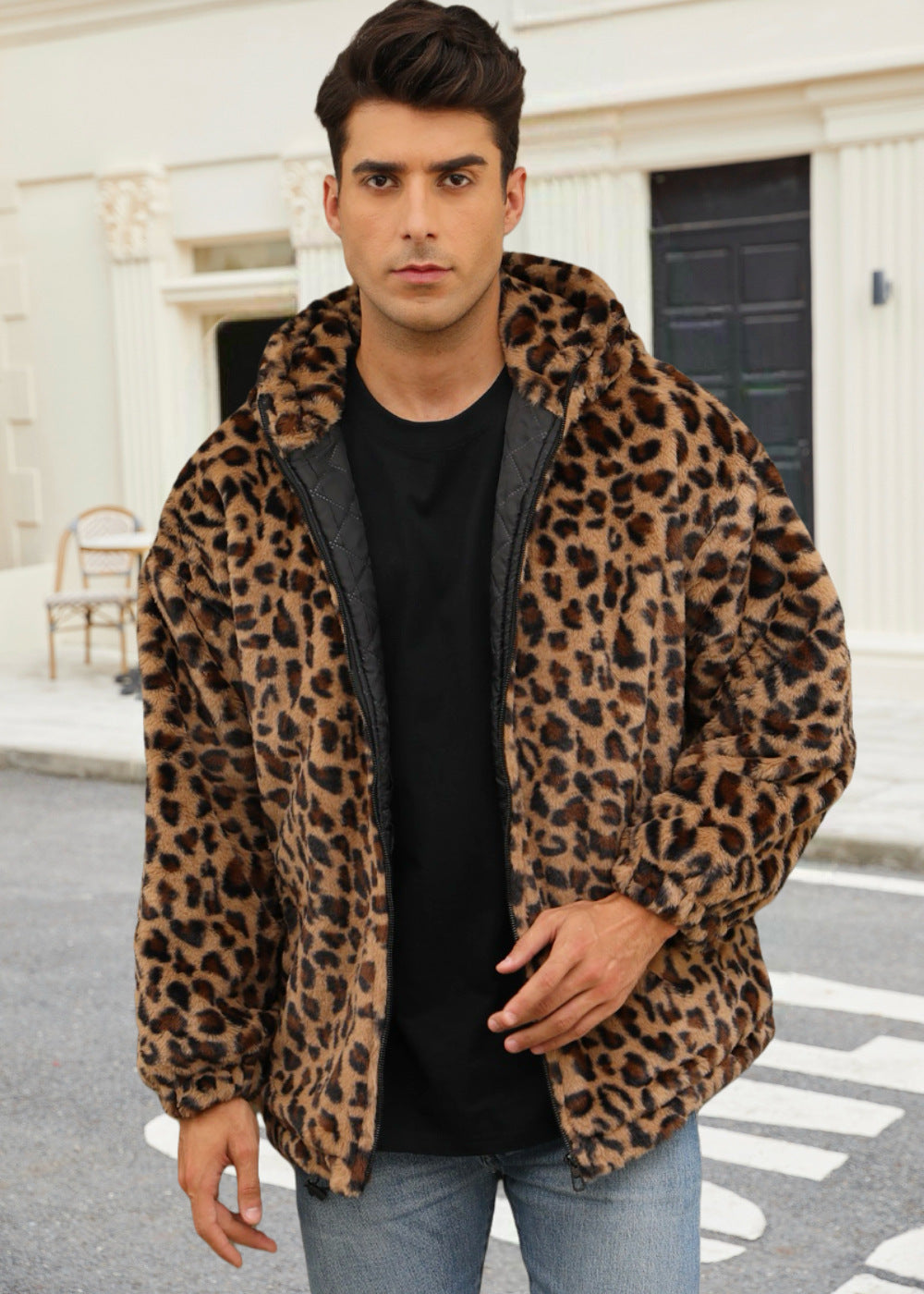 Herren Kunstfellmantel mit Leopardenmuster – Bild 1 | LuxeStyle