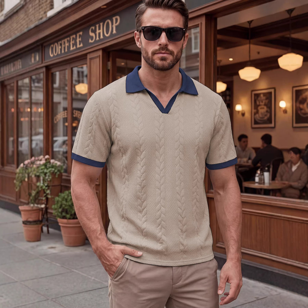 Jacquard T-Shirt Kurzarm Slim Fit