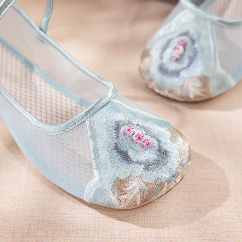 Orientalische bestickte Mesh Mary Jane Flats