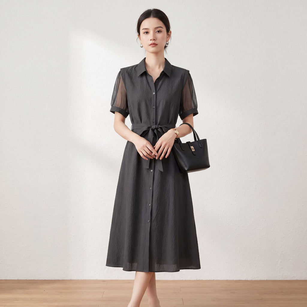 Jacquard-Seidenkleid mit A-Linie