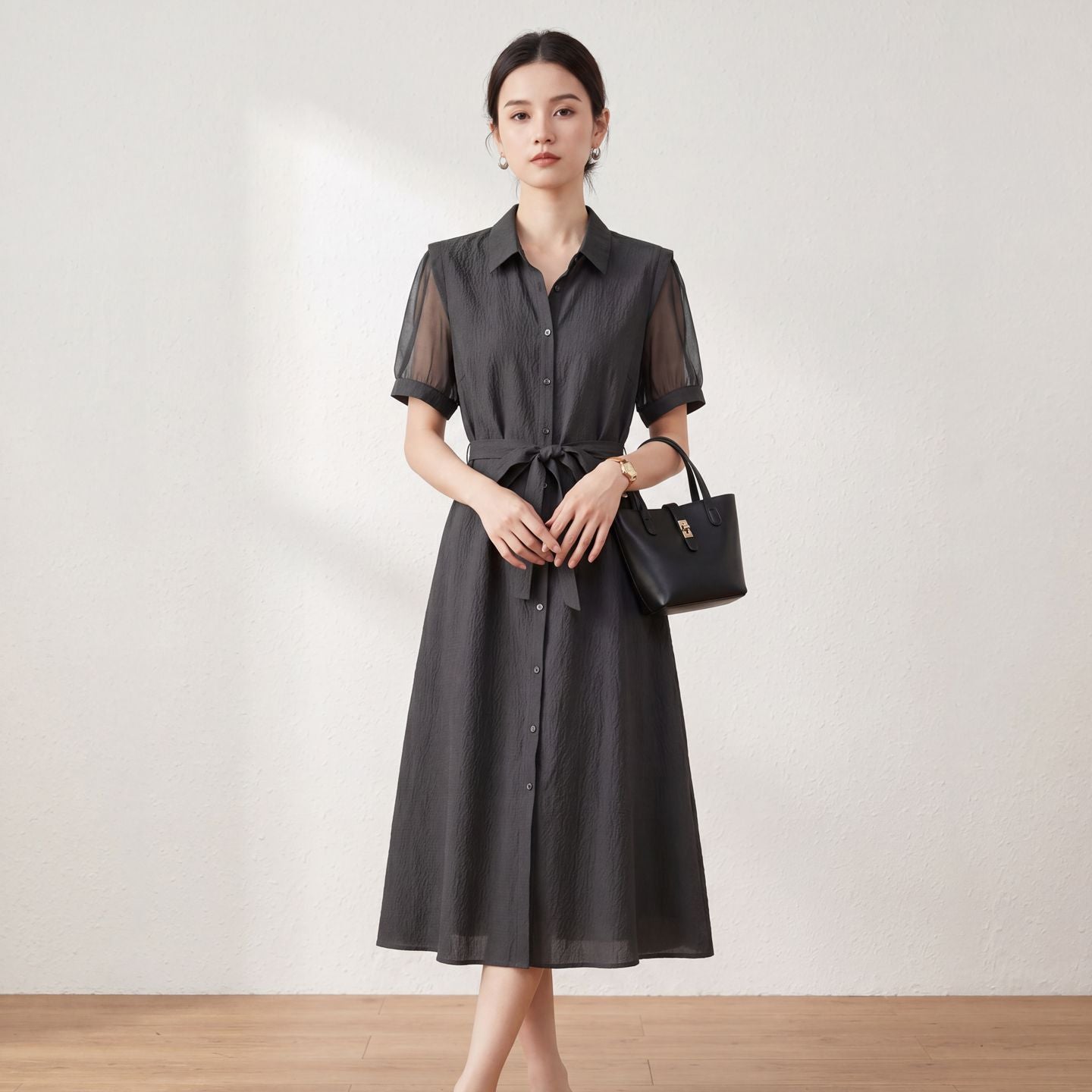 Jacquard-Seidenkleid mit A-Linie