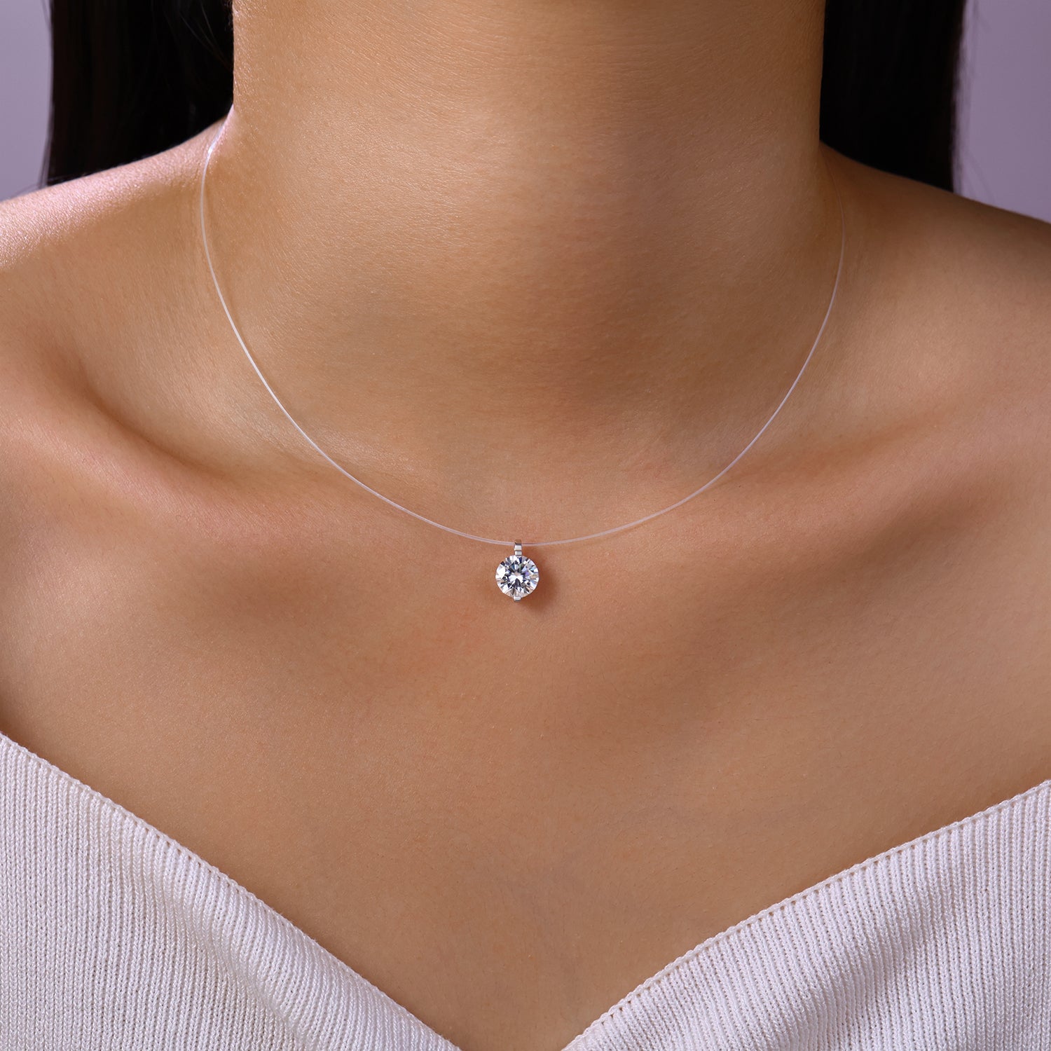 Moissanite Solitaire Halskette, Platinbeschichtet