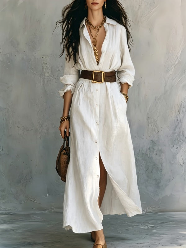 Elegantes V-Neck Langarm-Kleid mit Gürtel