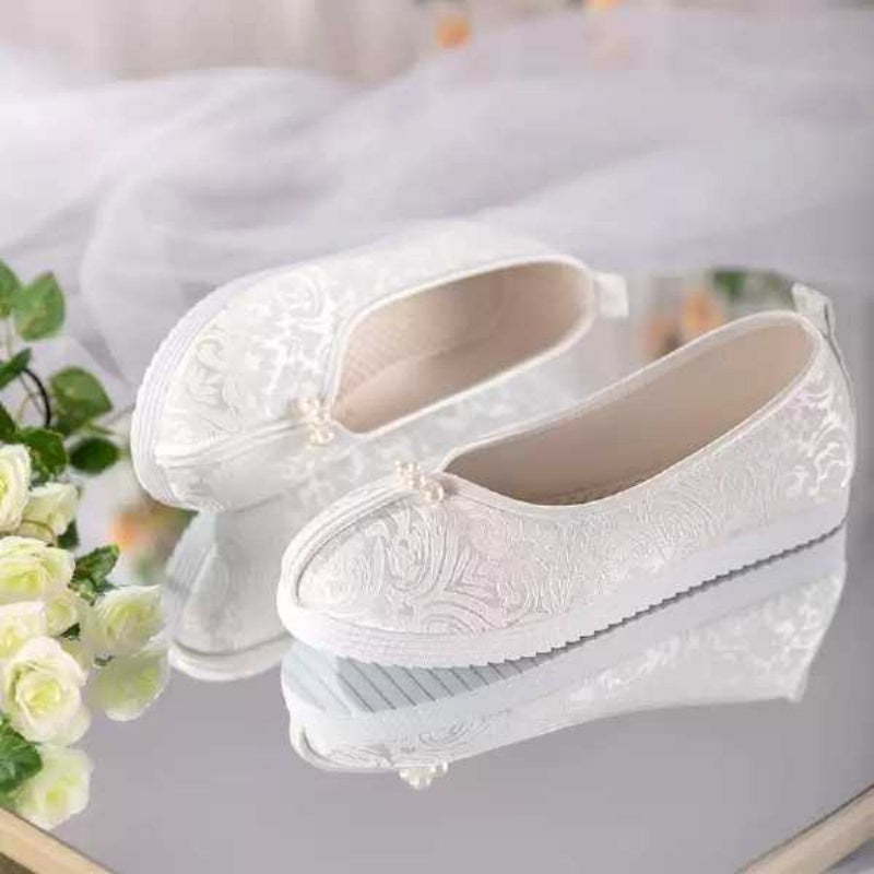 Jacquard Satin Flats mit Perlen