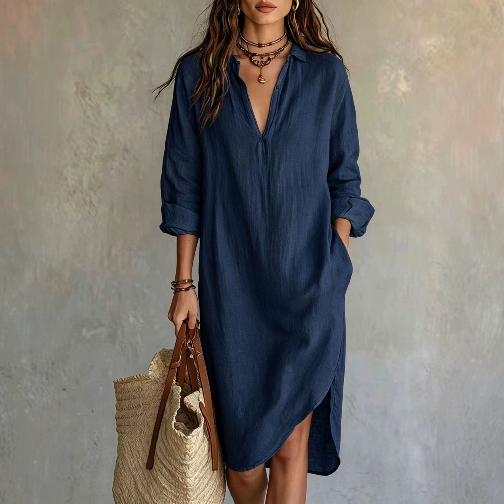 Leinen-Bluse Kleid mit Schlitz