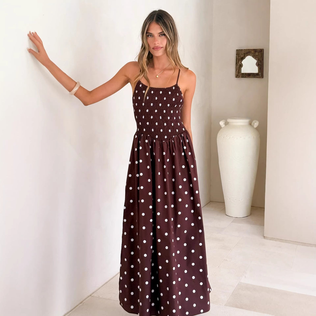 Maxikleid mit Taillengurt und Polka Dots – Bild 2 | LuxeStyle