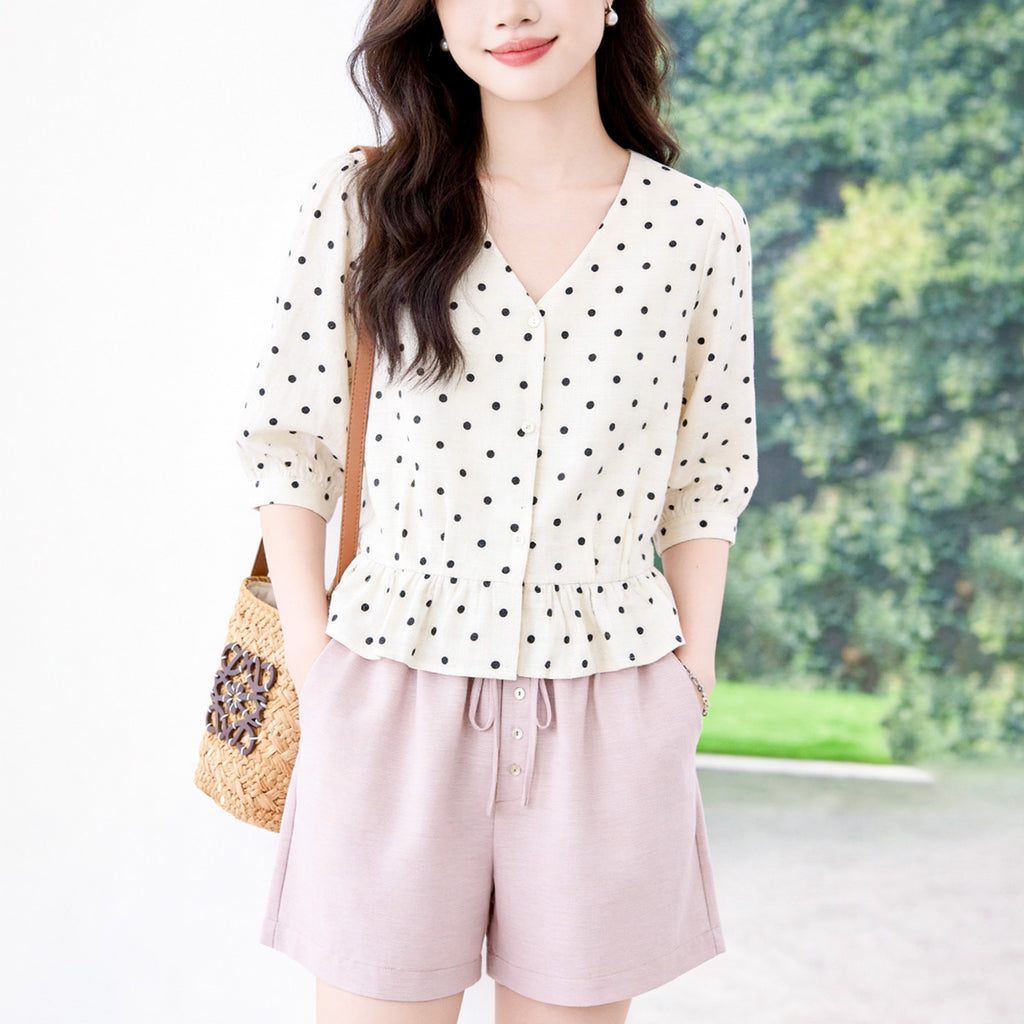 V-Ausschnitt Bluse mit Polka Dots
