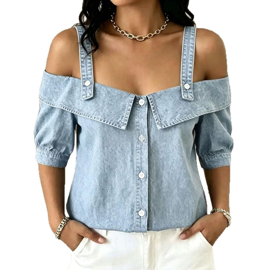 Jeans-Top mit Revers und Trägern
