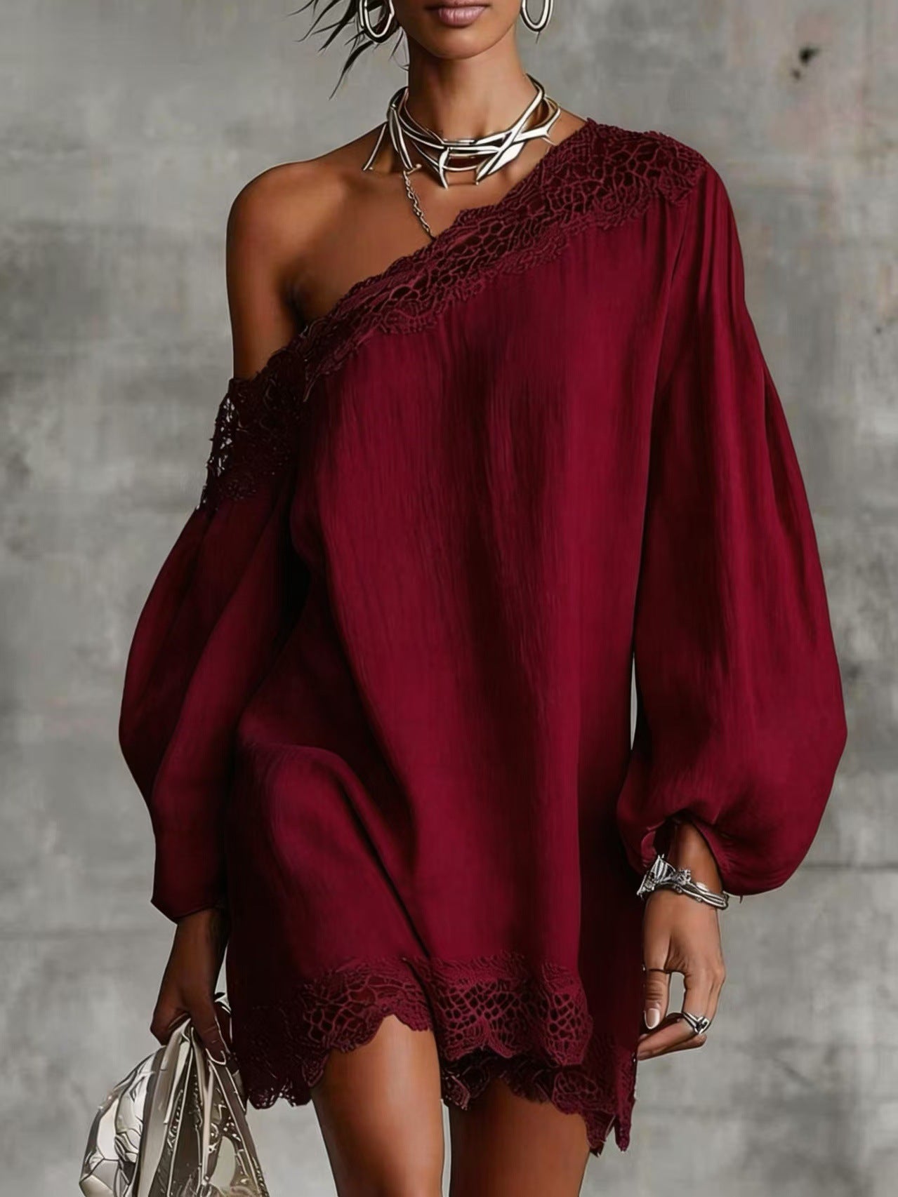 Off-Shoulder Longsleeve mit Spitze