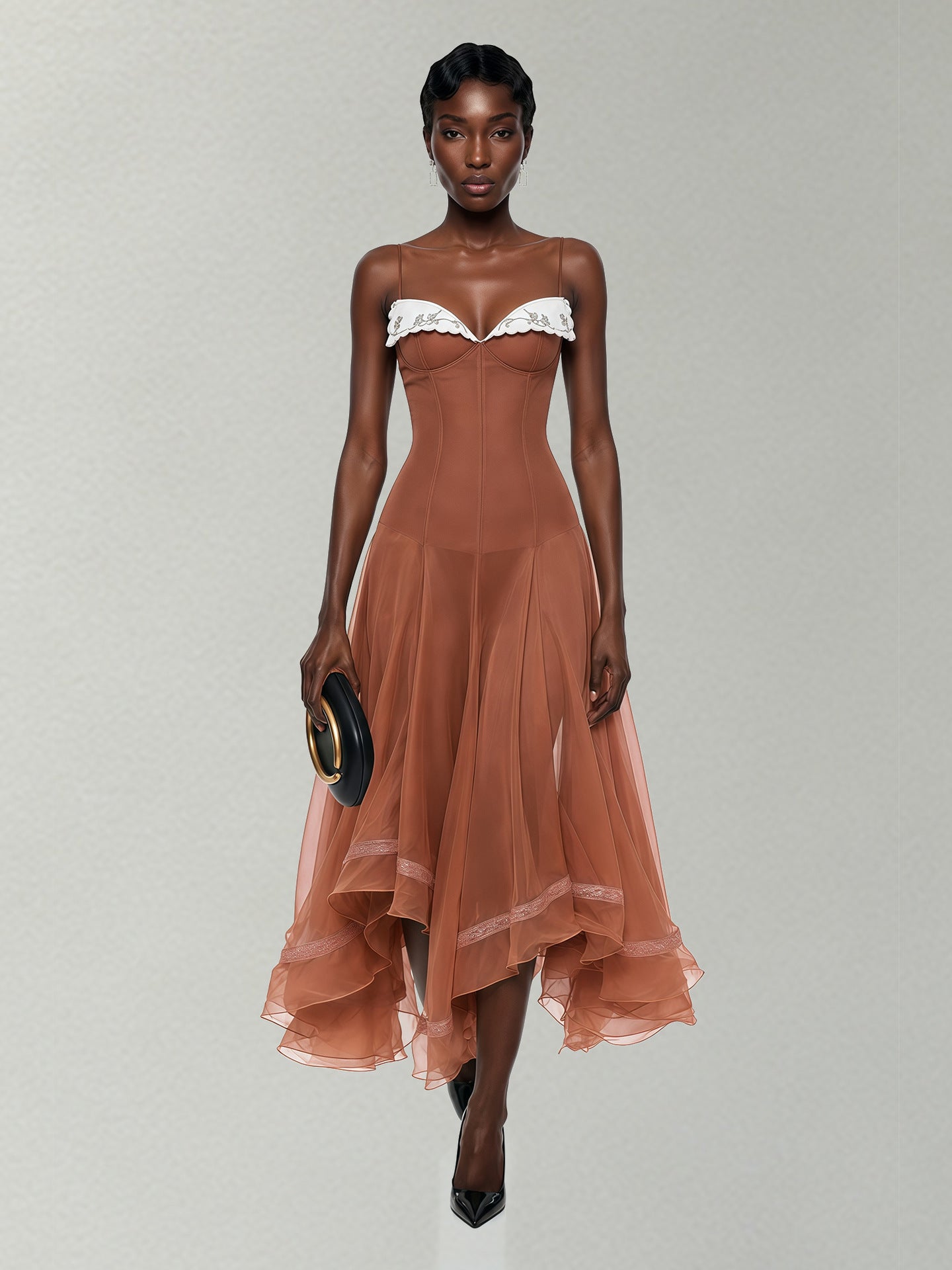 Elegantes Asymmetrisches Wave-Hemd Kleid