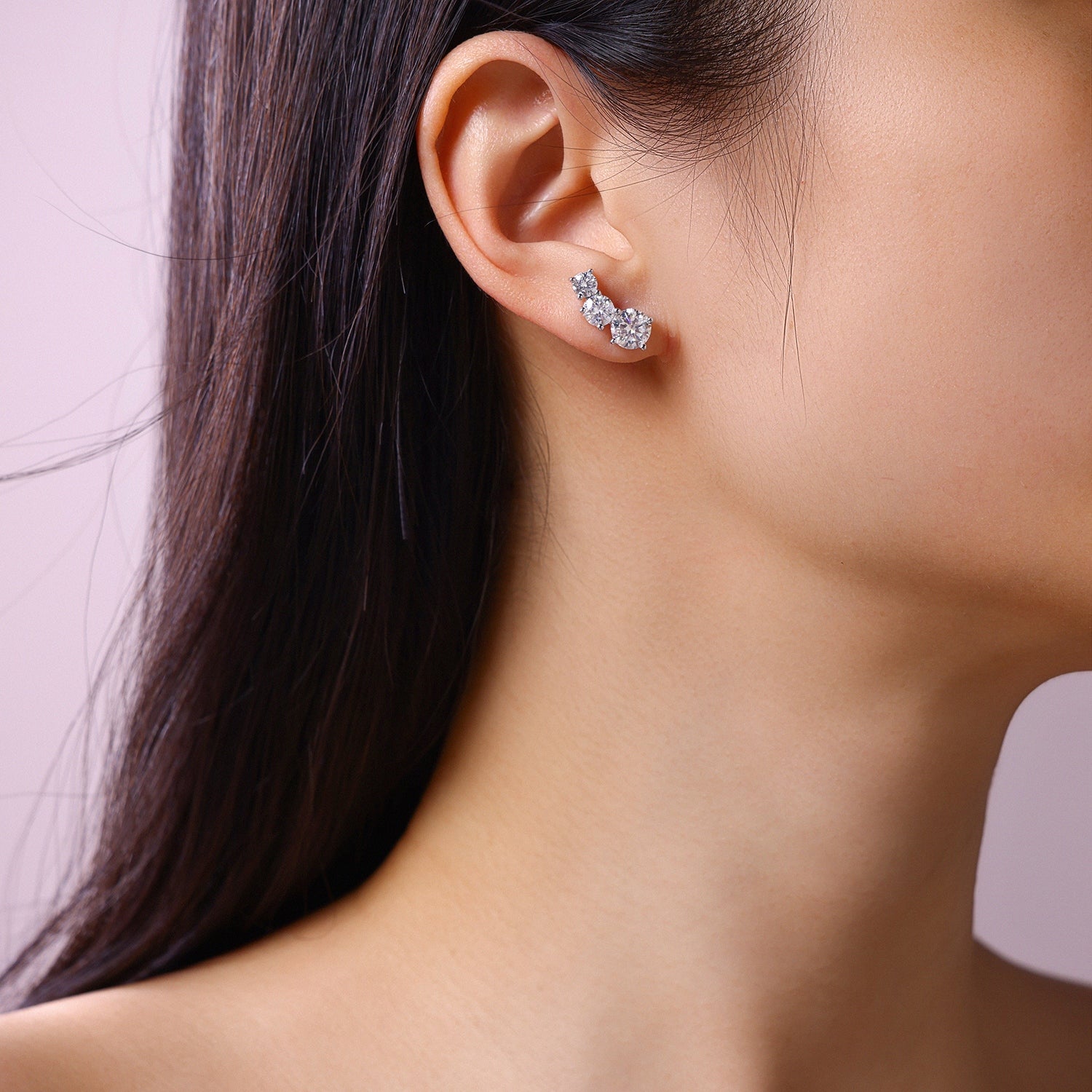 Moissanit-Ohrstecker «Trilogie» 1 ct · 925 Silber