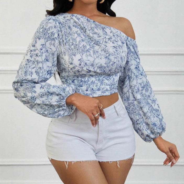 Asymmetrisches Schulterpuff-Shirt für Damen – Bild 4 | LuxeStyle