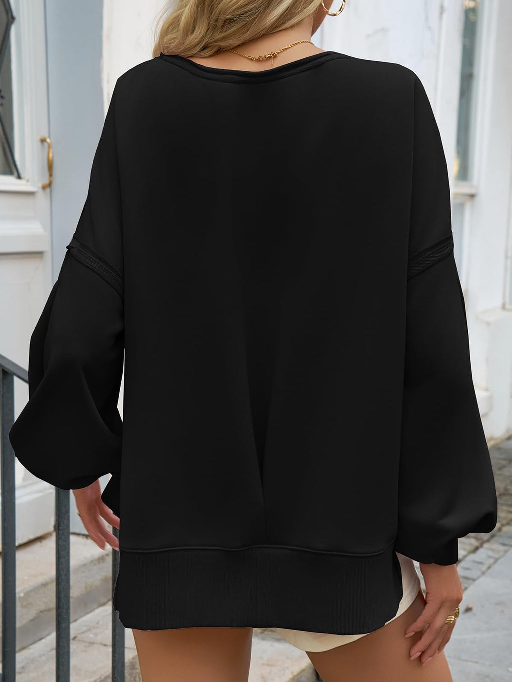 Lässiges Cropped Sweatshirt mit Laternenärmeln