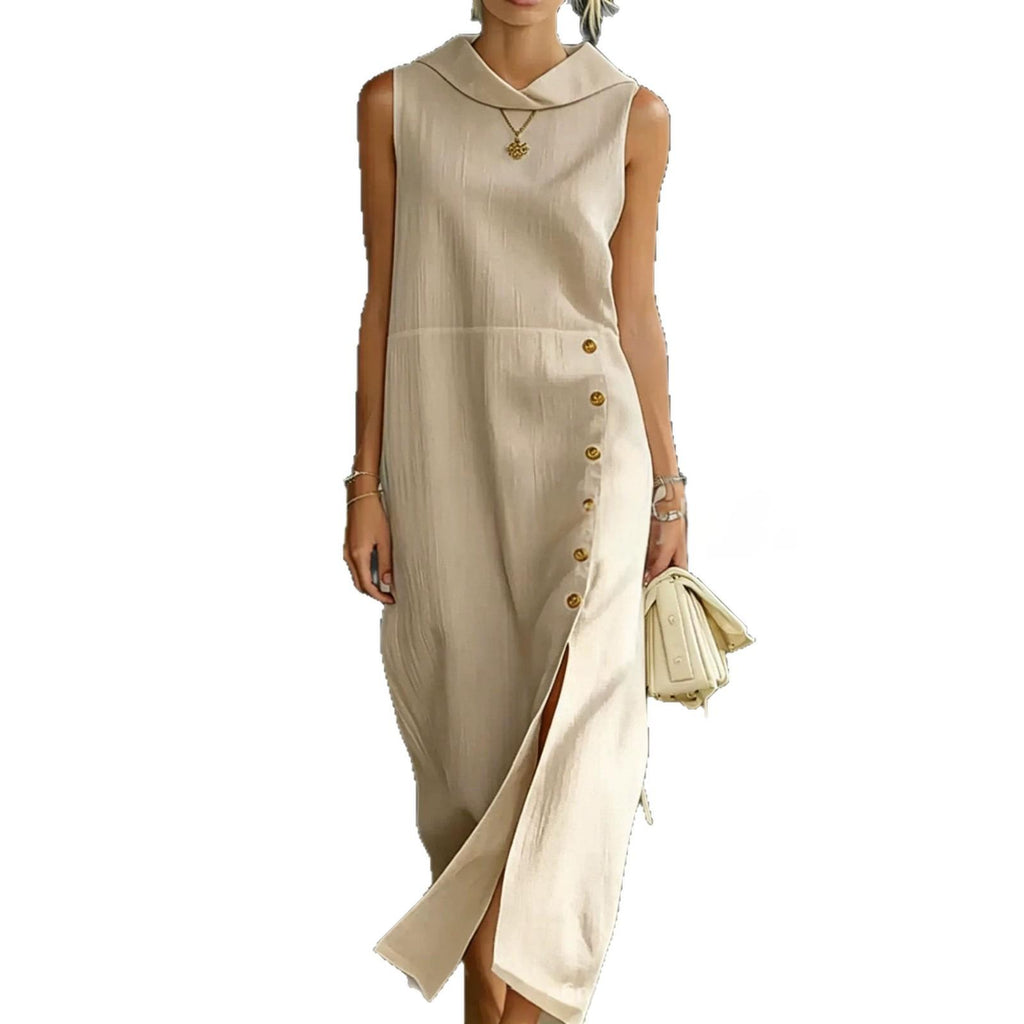 Langes Damenkleid mit Schlitz-Ausschnitt – Bild 1 | LuxeStyle
