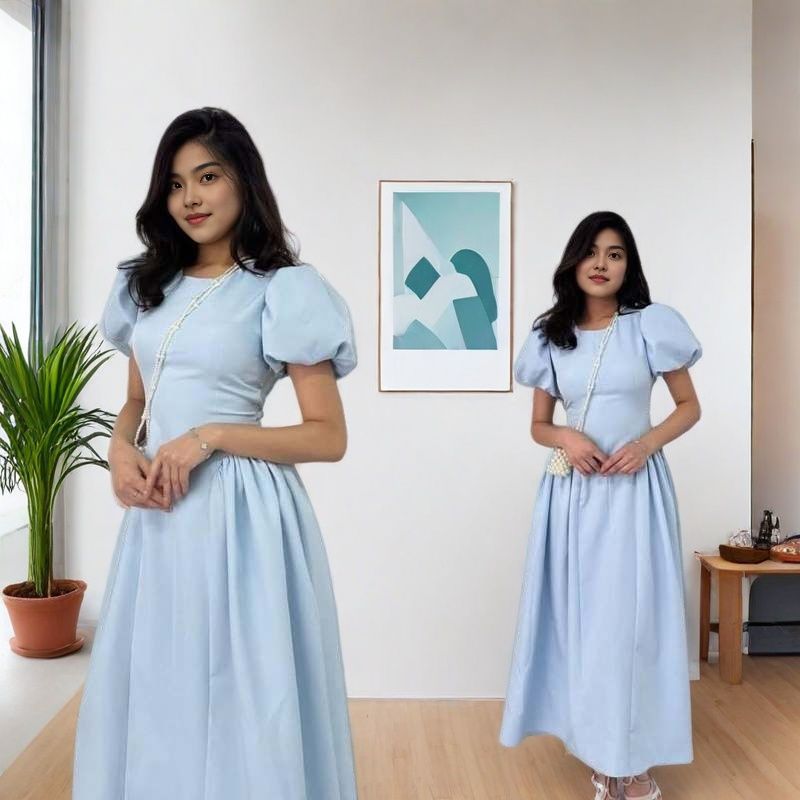 Elegantes Puffärmel-Maxikleid zum Schnüren