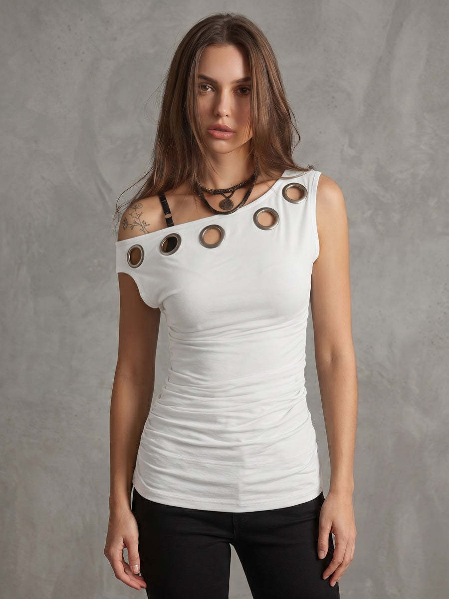 Ärmelloses Off-Shoulder Top mit Lochmuster