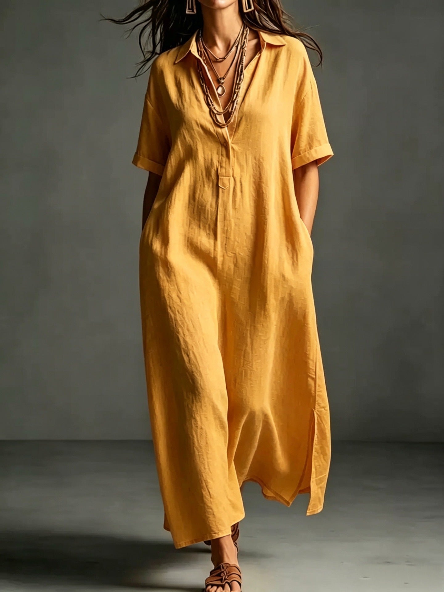 Elegantes knielanges Damen-Kleid mit Reverskragen