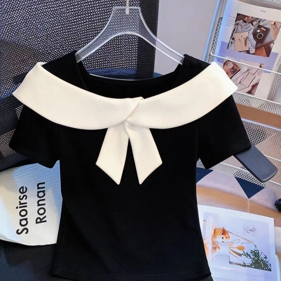 Kurzarm-T-Shirt Top mit gebürsteter Textur – Ansicht 2