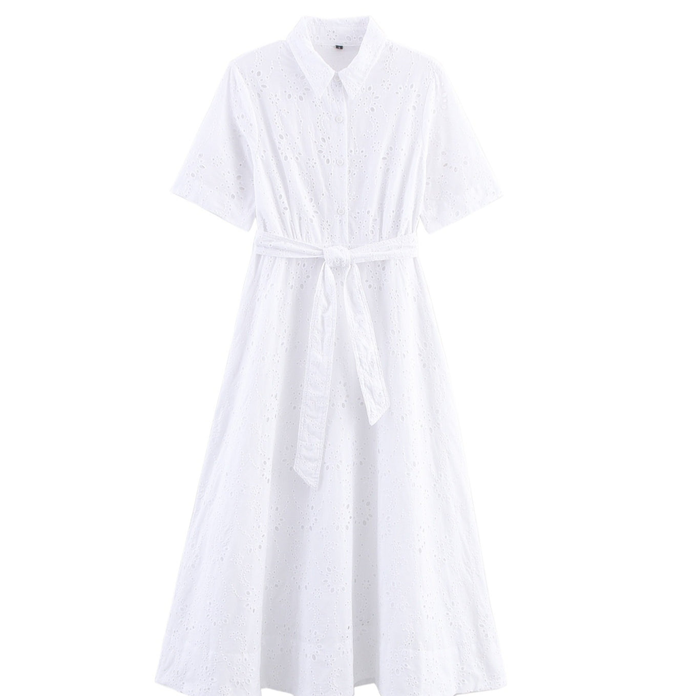 Besticktes Midi-Kleid mit Gürtel
