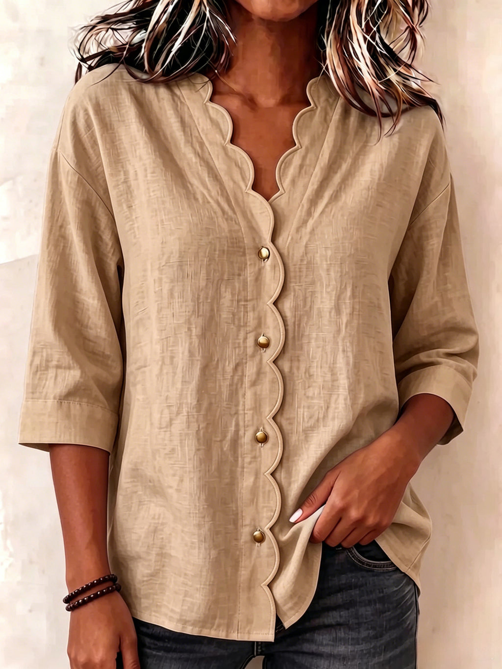 Elegante V-Neck Bluse mit Wellenspitze