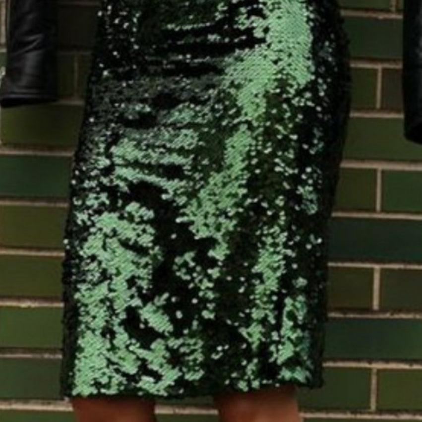 Glitzernder Bodycon Midi-Rock in Laser-Grün