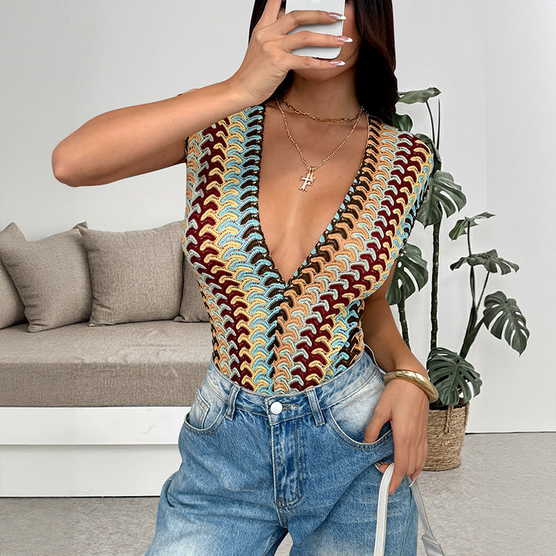 Gestreifter Jumpsuit mit bunter Stickerei