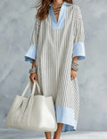 Gestreiftes A-Linien Kleid mit V-Ausschnitt – Bild 6 | LuxeStyle