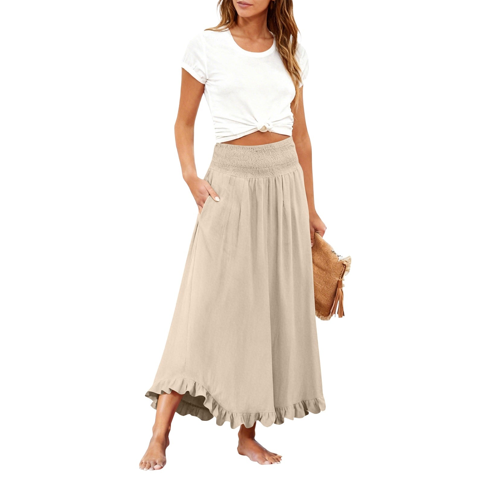 Eleganter Midirock mit hoher Taille und Rüschensaum