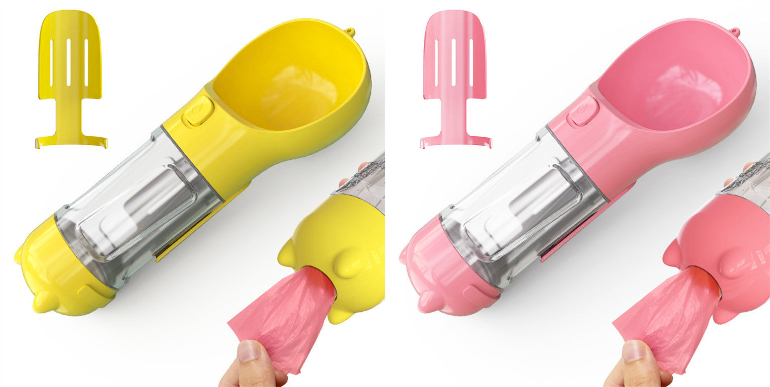 3-in-1 Hunde Trinkflasche mit Futterbox & Müllbeutel