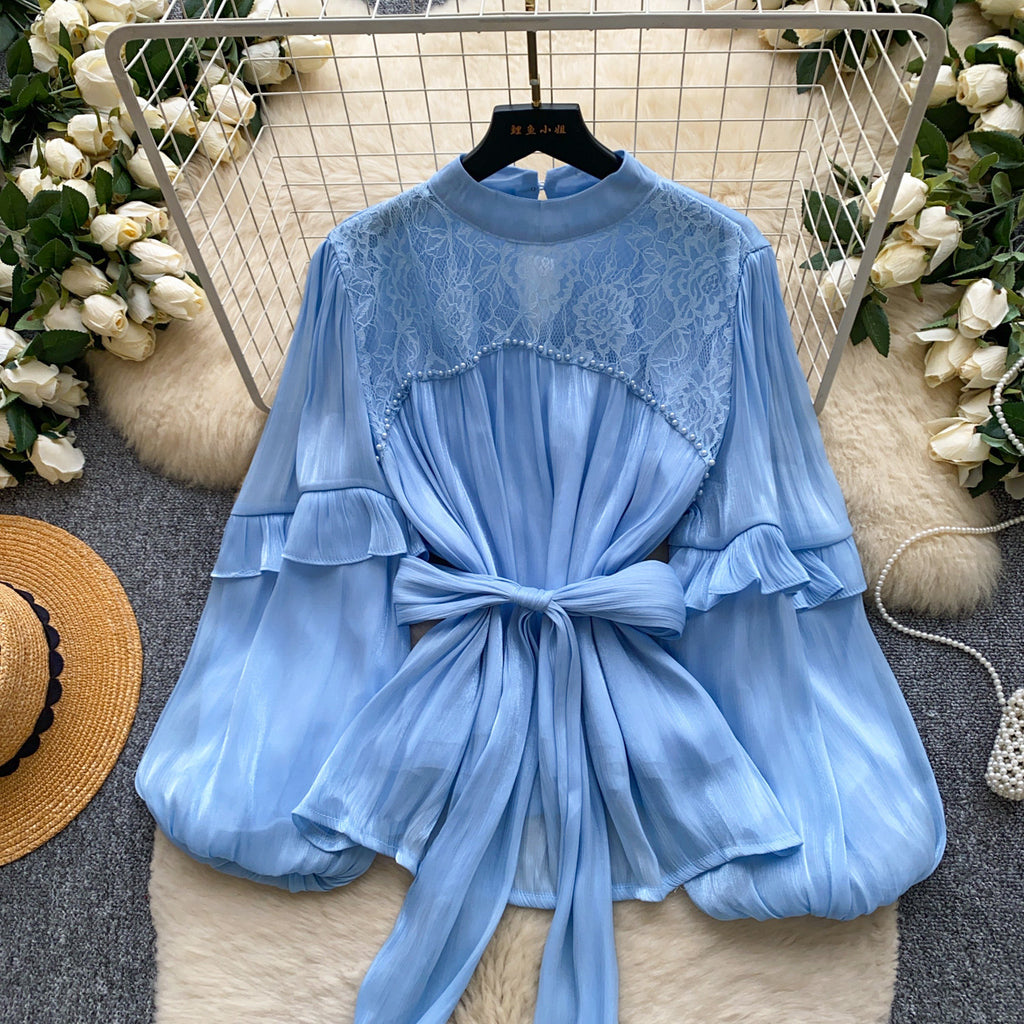 Damen Langarm-Bluse mit Schleife