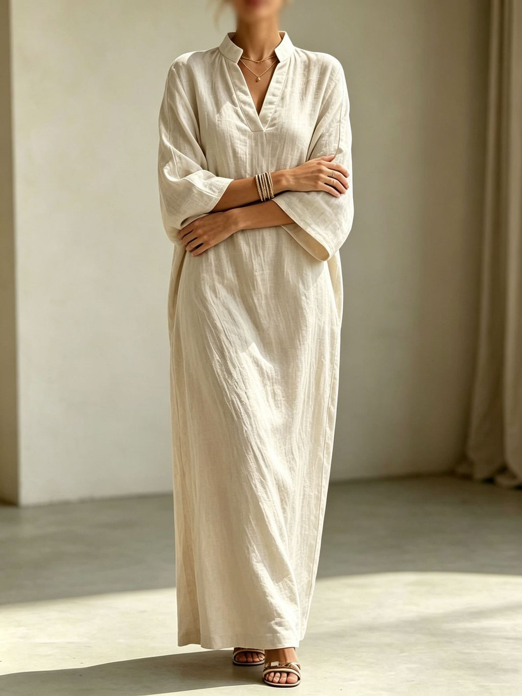 Stehkragen-Kleid mit 3/4-Ärmeln