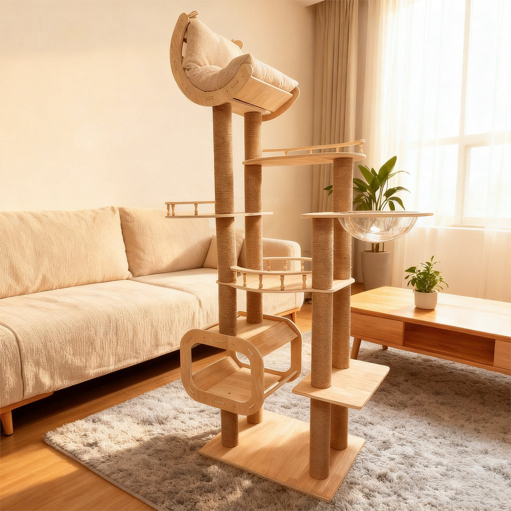 Kletterbaum und Katzenhaus aus Massivholz