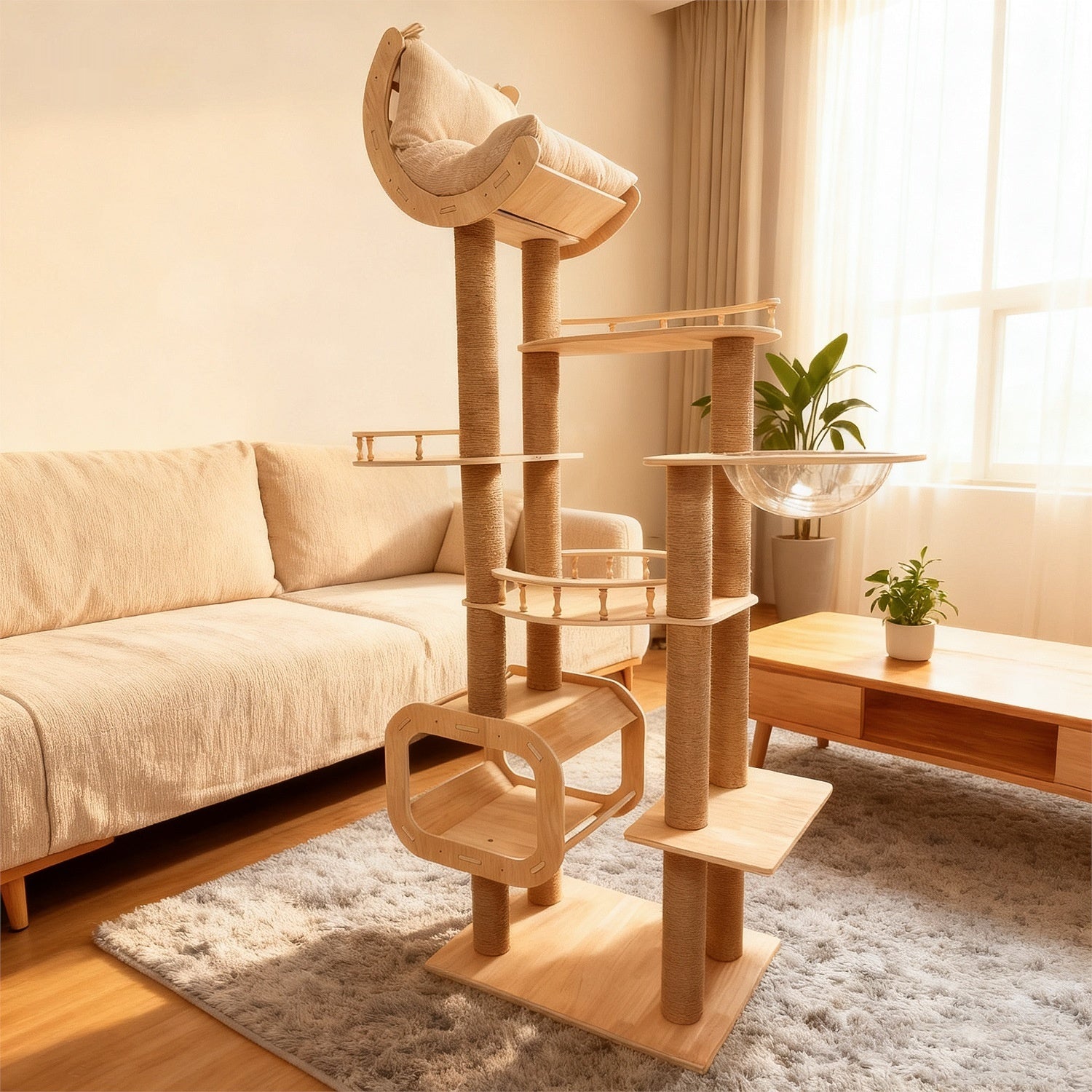 Kletterbaum und Katzenhaus aus Massivholz