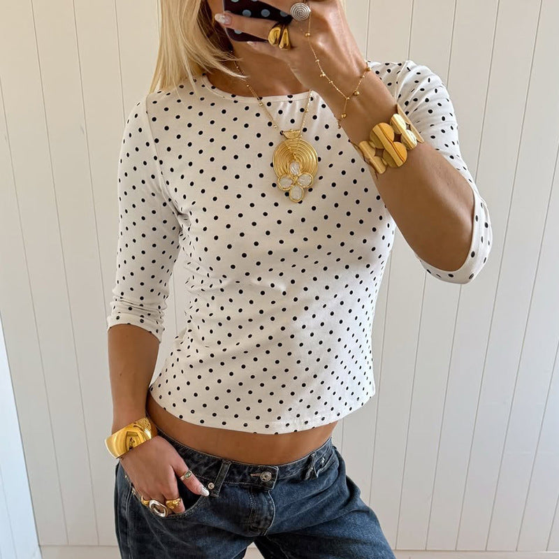 Damen-Top mit Rundhals und Polka-Dots