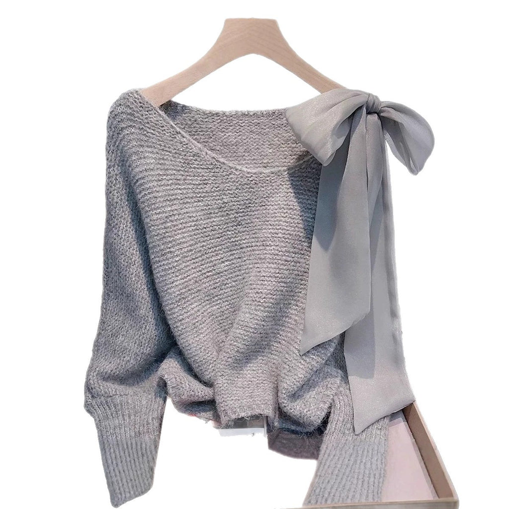 Büschelknopf-Pulli, lässiger Damenpullover in Beige, Lila, Grau & Rosa