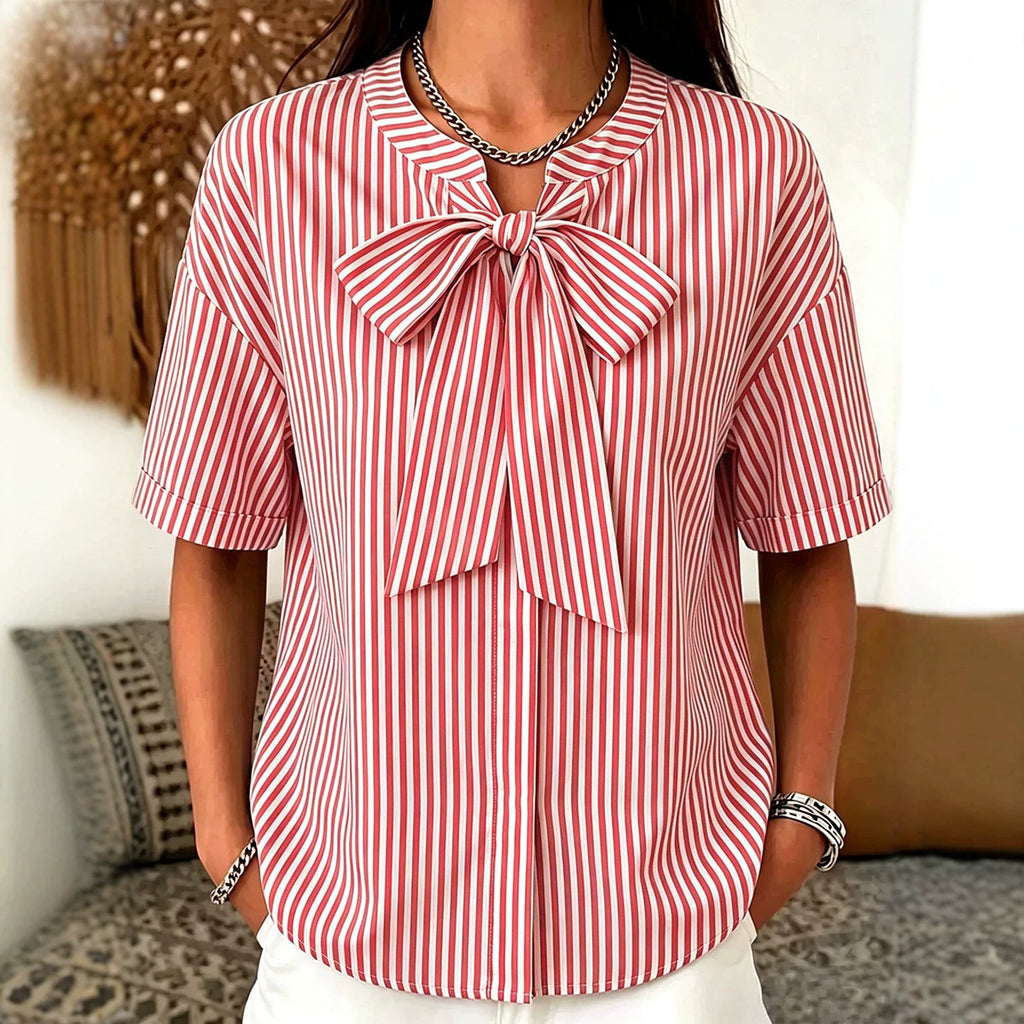Gestreiftes Kurzarm-Shirt mit Schleife