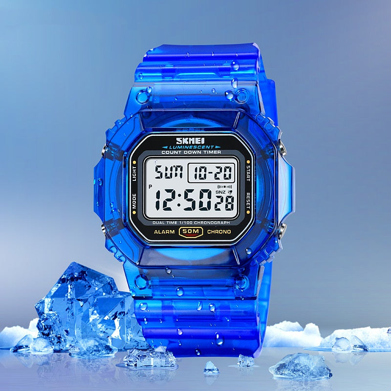 Sportliche Multifunktionsuhr mit transparentem Band – Ansicht 4