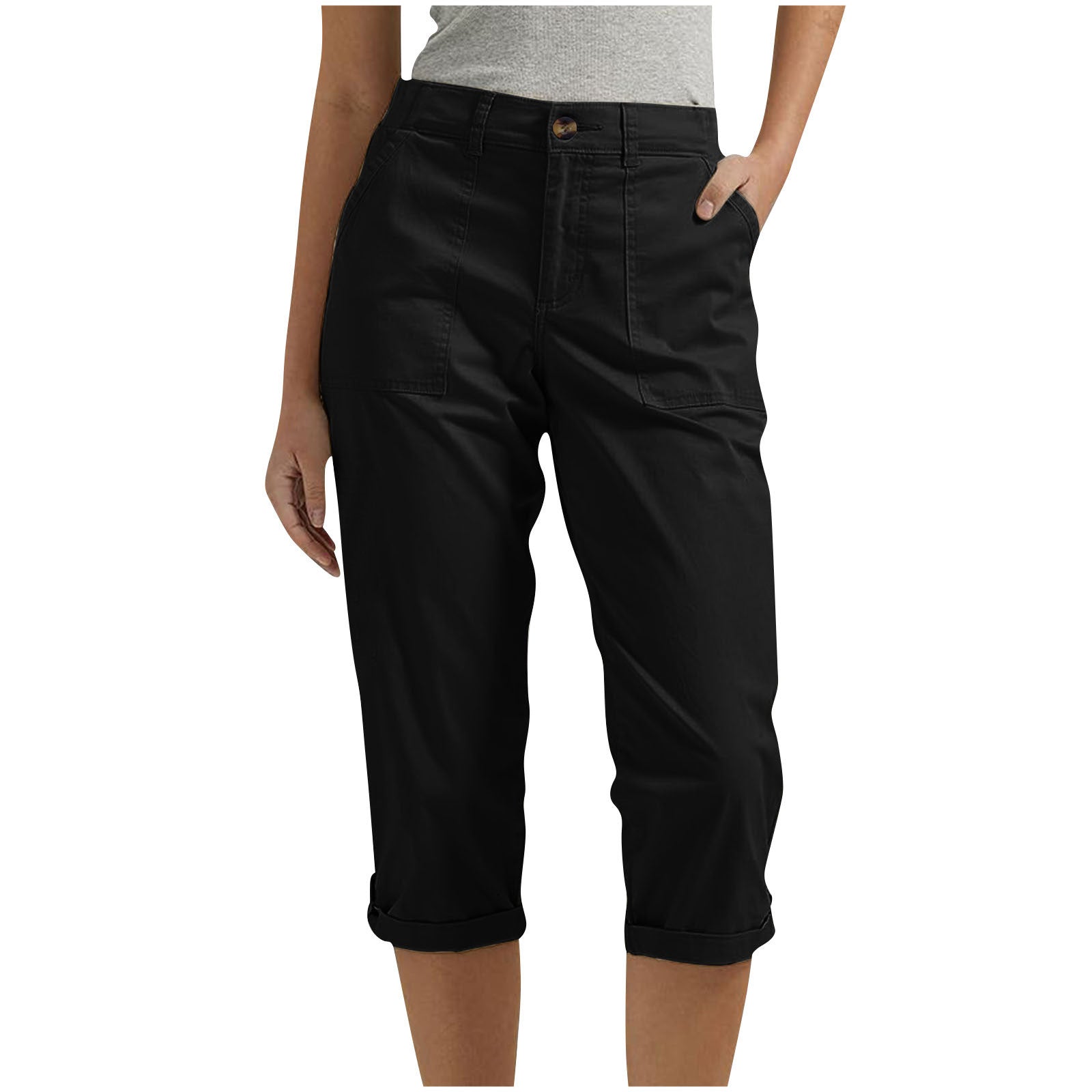 Damen Caprihose mit Roll-up und Knöpfen