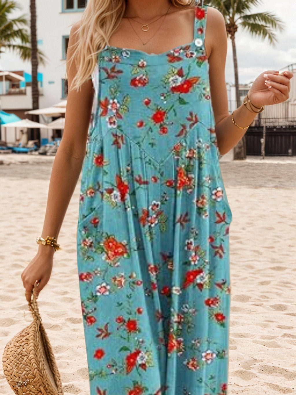 Sommerlicher Overall mit weitem Bein und Blumenmuster