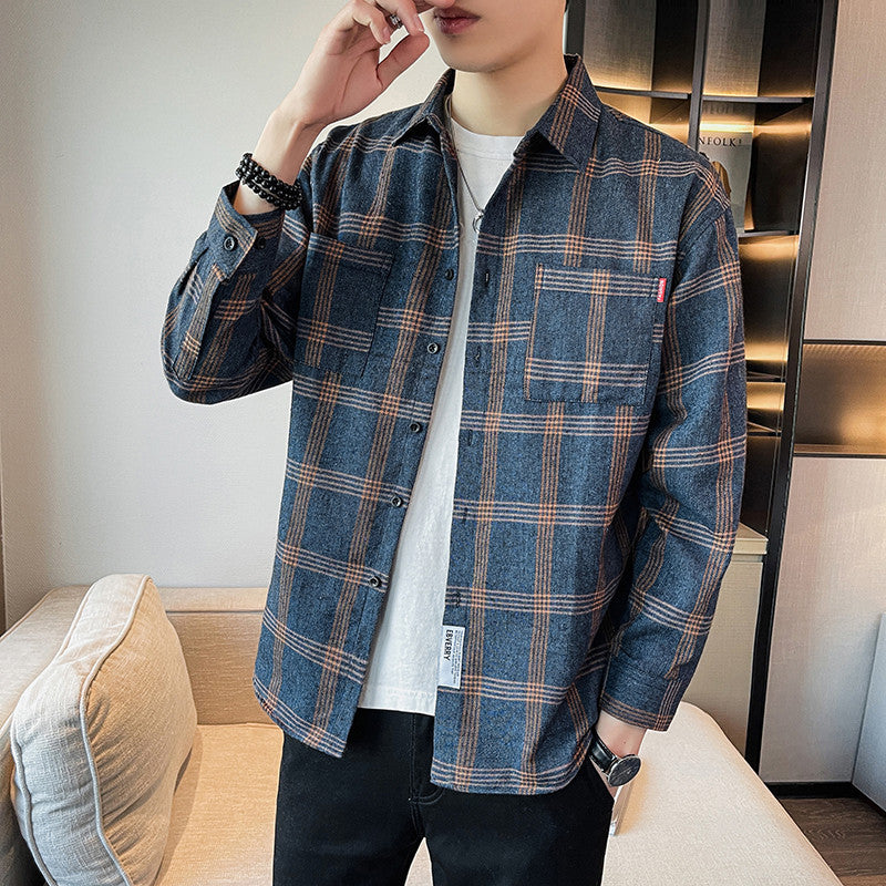 Herren Langarmhemd mit Plaid-Muster