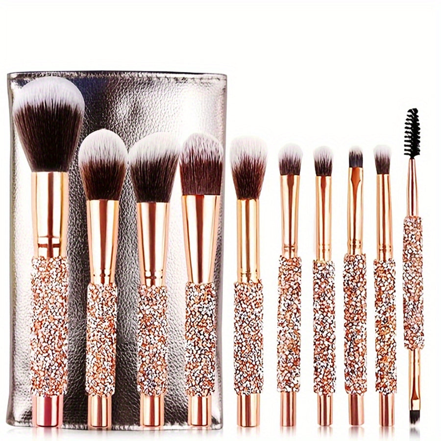 10er Luxus Make-up Pinselset mit Kristallgriff