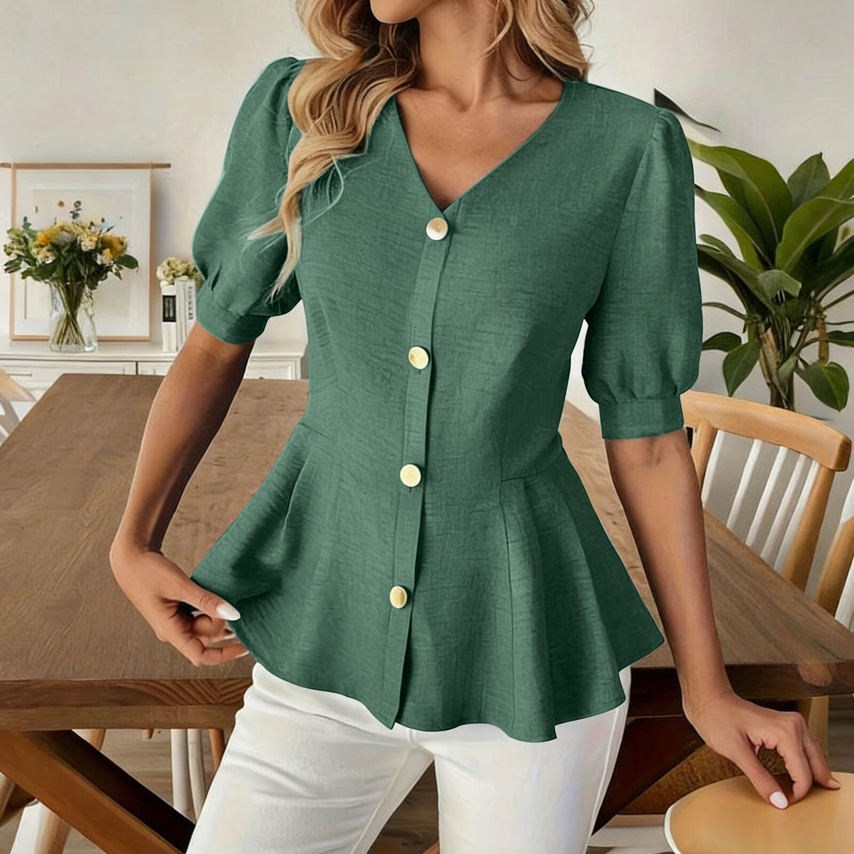 V-Ausschnitt Slim-Fit Figure-Lifting Shirt – Bild 2 | LuxeStyle