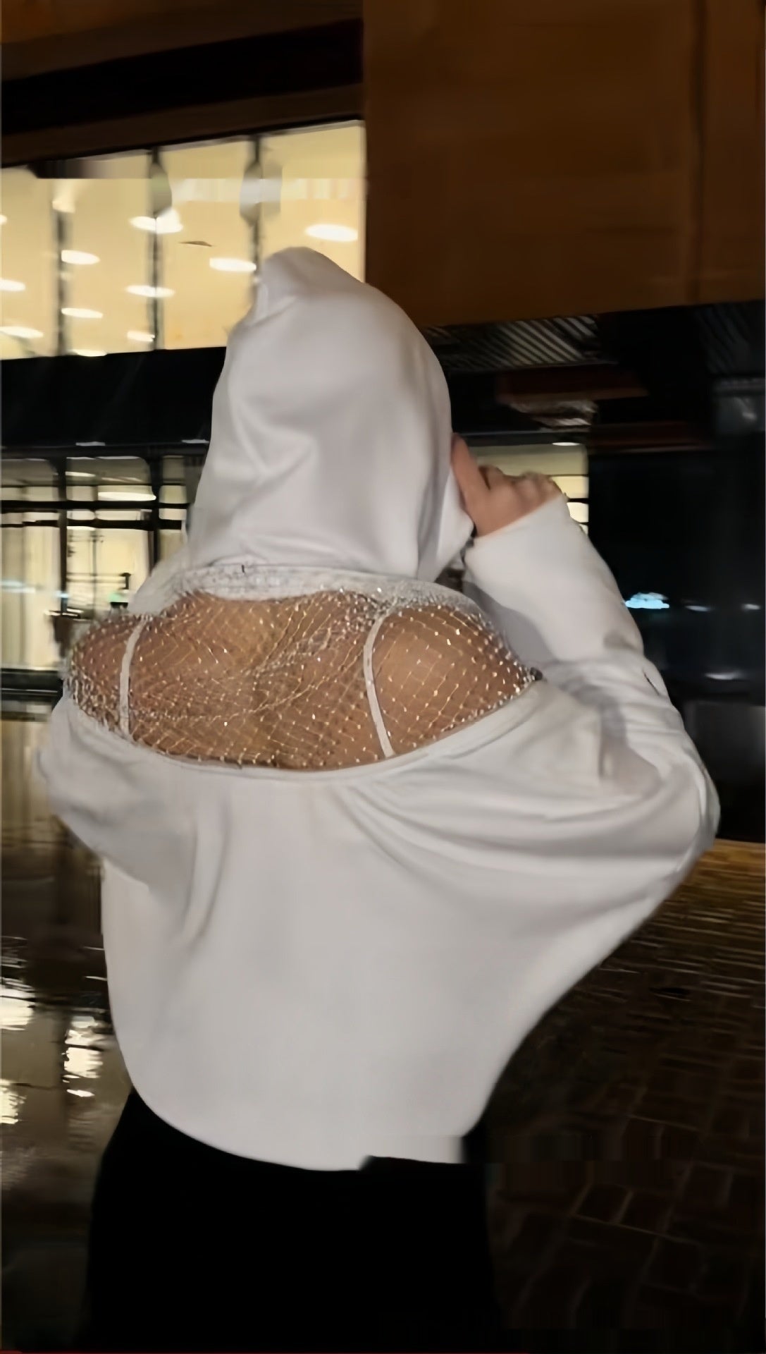 Rückenfreier Mesh-Hoodie in Solid Color für Streetwear