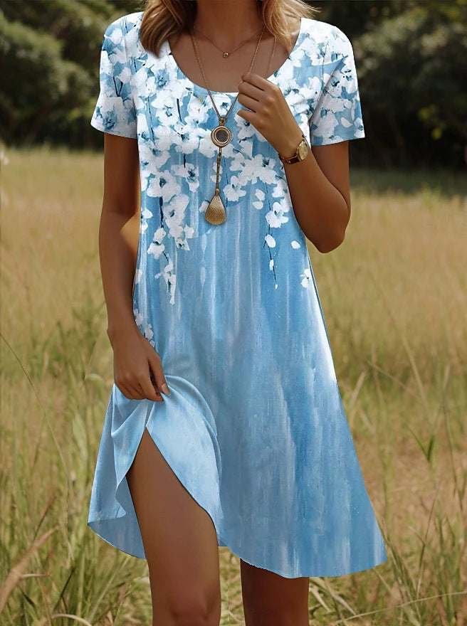 Gepunktetes Blumen Midikleid mit Rundhals – Bild 11 | LuxeStyle