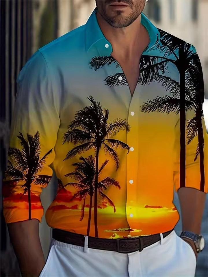 Herren Langarmhemd mit Streifen und Palmenmuster – Bild 4 | LuxeStyle