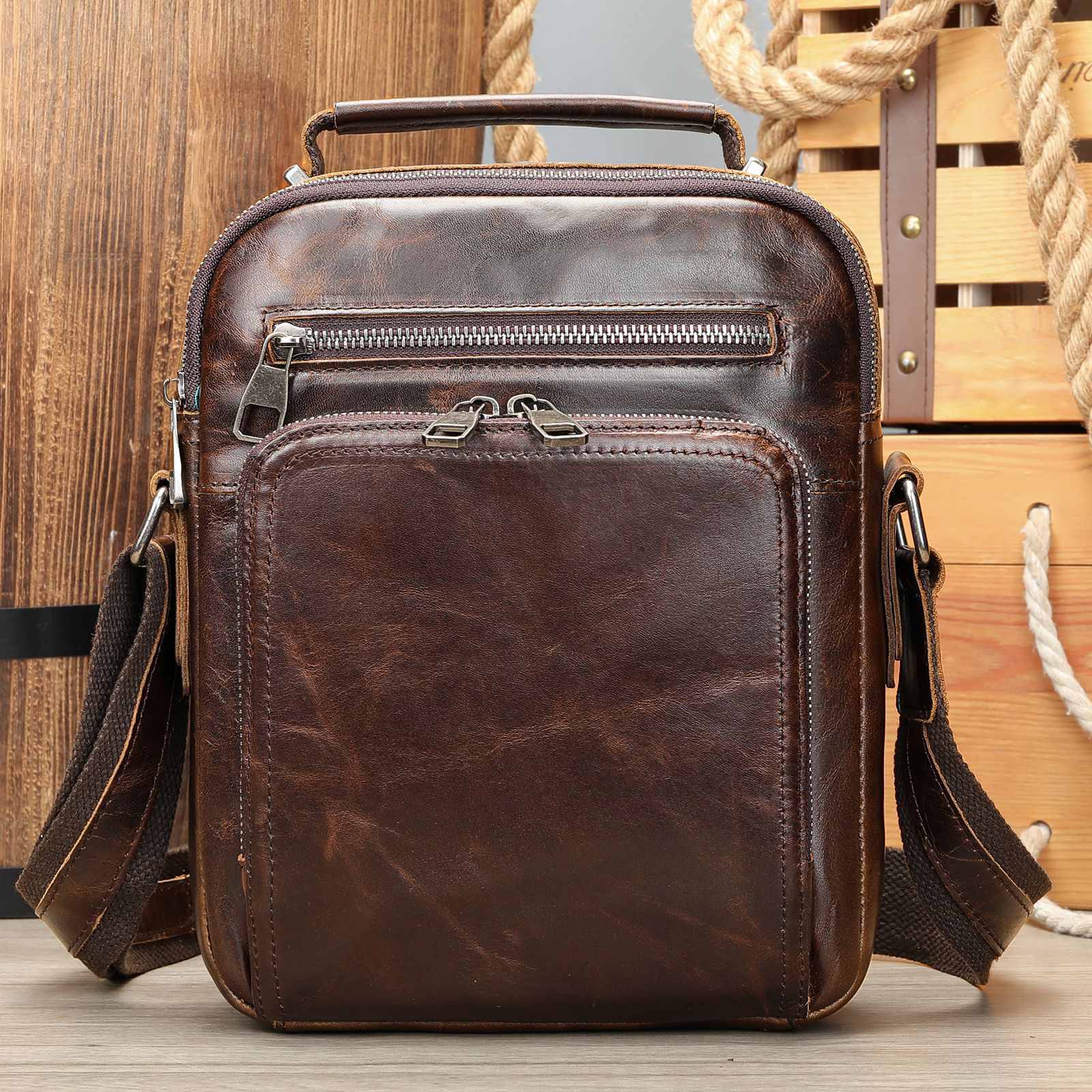 Umhängetasche Vintage Crazy Horse Leder